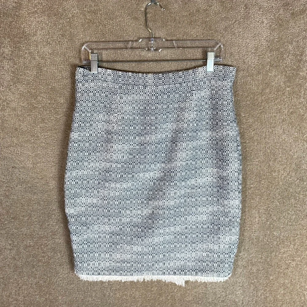 Brooks Brothers‎ Pencil Faux Wrap Skirt Women Size 6 Navy/White Woven Fringe Hem